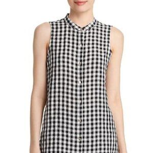 Eileen Fisher Sleeveless Organic Linen Gingham Top
